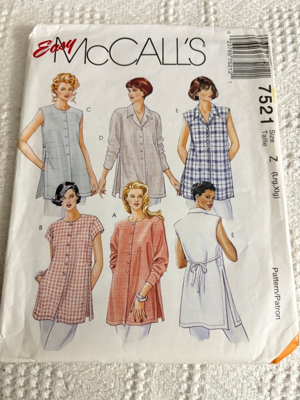 Easy McCalls Pattern 7521 Z for Misses’ Tops